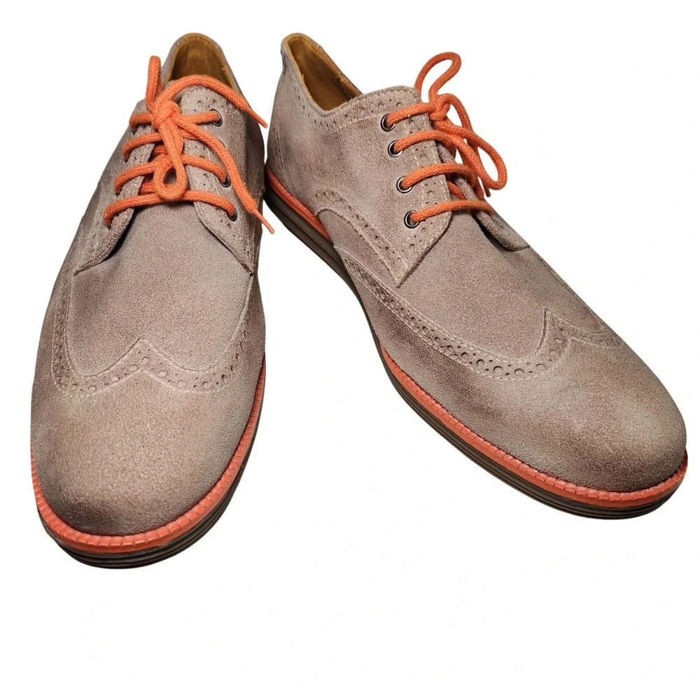 Sandro Moscoloni Suede‎ Wingtip Brogue Derby Oxfords Mens 10.5 D Brazil Orange